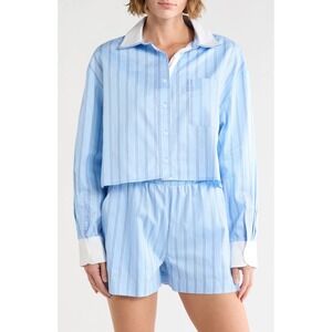 French Connection Women Blue Stripe Crop Shirt and Shorts Set NWT size S